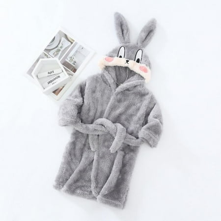 

Bathrobe Flannel Robe for Toddler Baby Boys Girls Cartoon Hooded Plush Sherpa Bunny Homewear Sleepwear