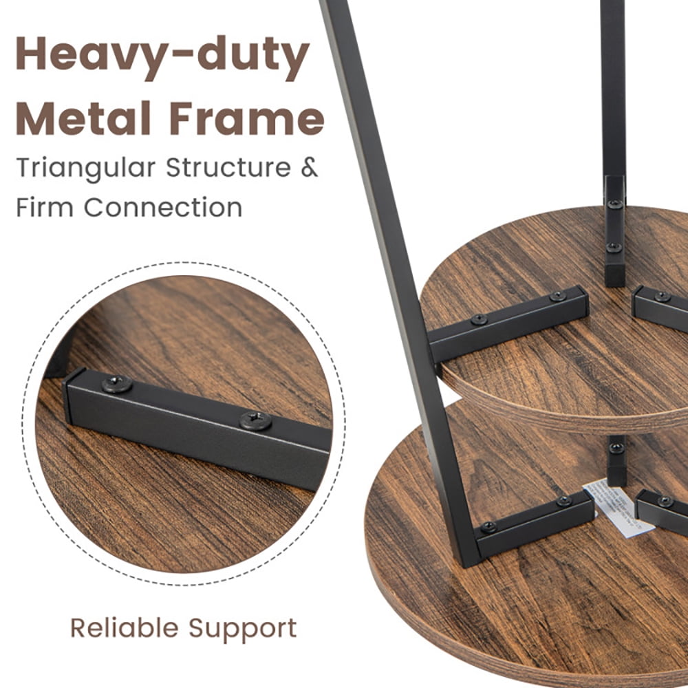 Finihen End Table, 2-Tier Round End Table with Open Shelf and Triangular Metal Frame, Sofa Side Table, Bed Side Table, for Living Room, Bedroom, Brown Finihen End Table, 2-Tier Round End Table with Open Shelf and Triangular Metal Frame, Sofa Side Table, Bed Side Table, for Living Room, Bedroom, Brown