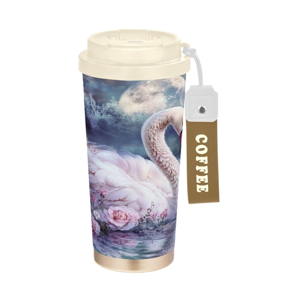 BZSMCE Coffe Bottles Stainless Steel Water Bottle With Fasshion Swan by Moonlight with Roses Printed