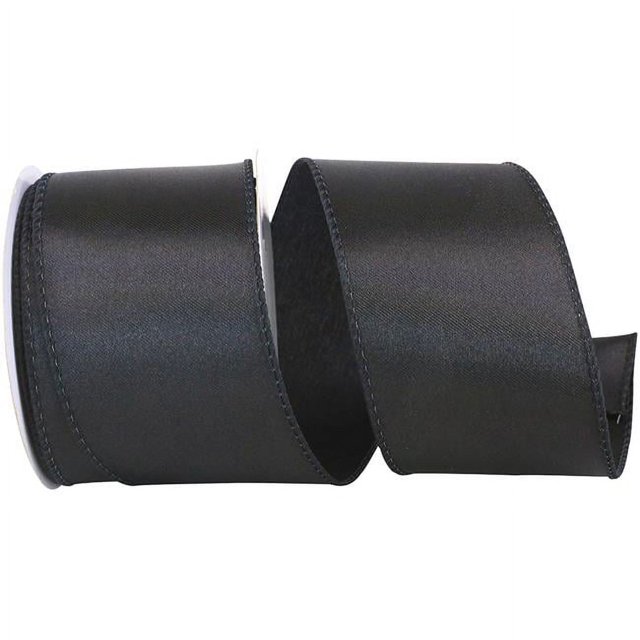 Reliant Ribbon 92575W-031-40F 2.5 in. Satin Value Wired Edge Ribbon, Black - 10 Yards