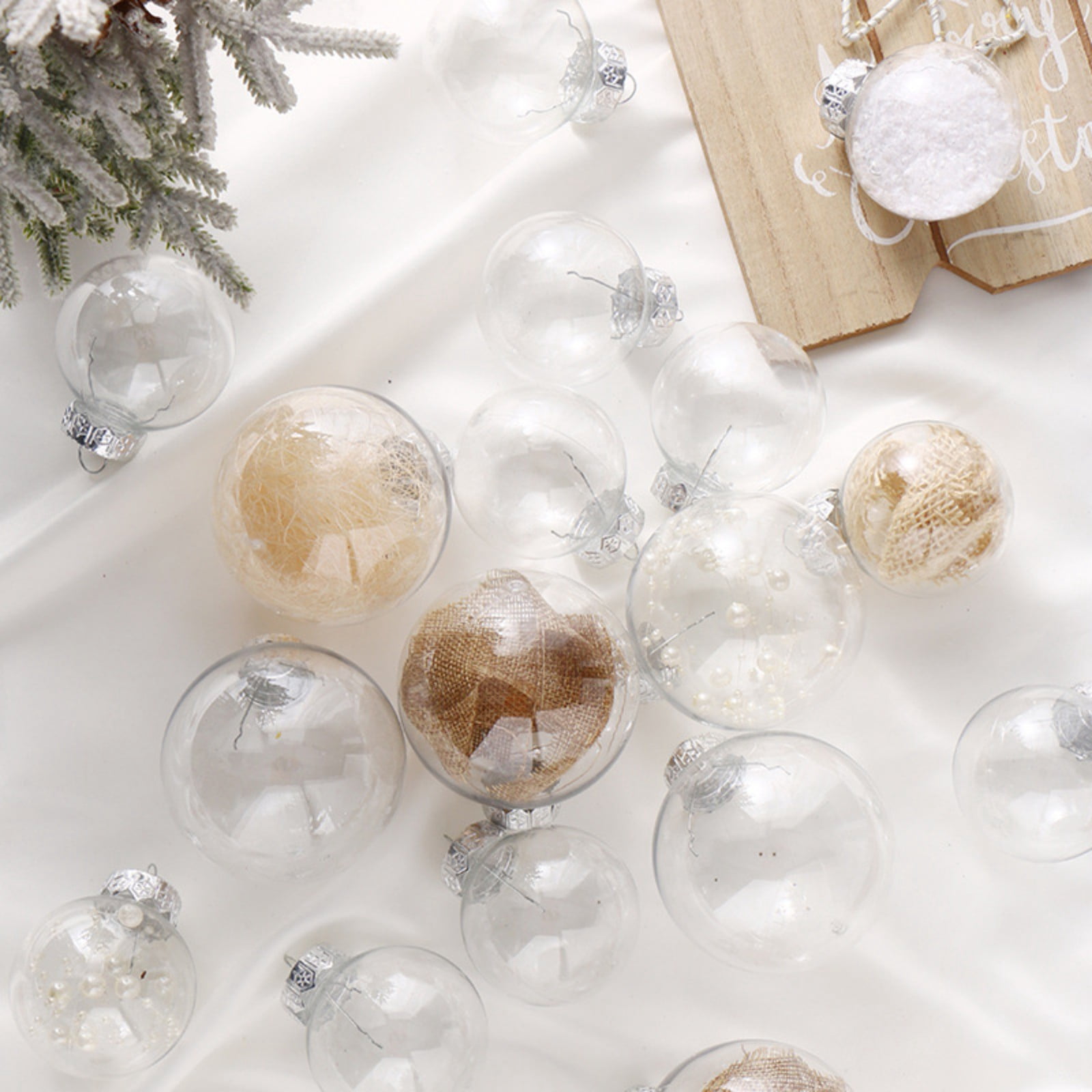 Clear Fillable Plastic Christmas Balls Ornament, 18Pcs DIY Craft Xmas Tree Decor Balls Fillable Bauble Ornament Balls for Holiday Wedding Party Decoration