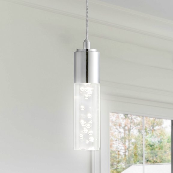 JONATHAN Y Bolha 4.75" 1-Light Bubble Acrylic/Iron Modern Minimalist Integrated LED Pendant, Chrome