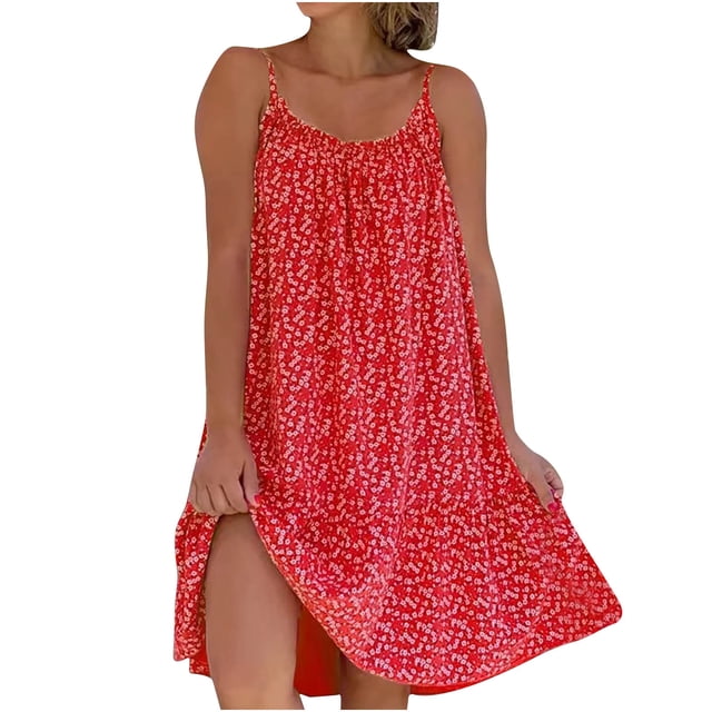 Pompotops Robe Courte Décontractée Sans Manches à Bretelles pour Femme, Coupe Relax