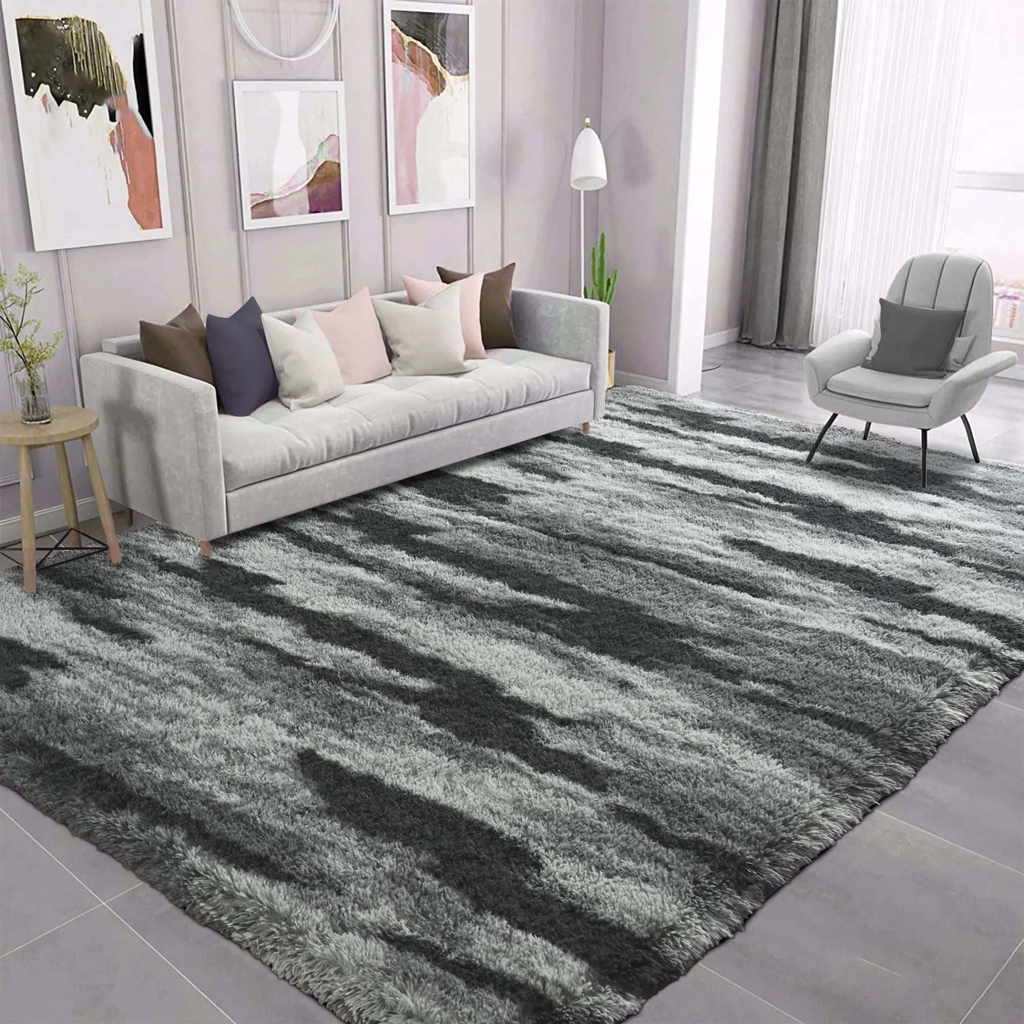 Arogan 4x6 Feet Area Rugs for Living Room Bedroom, Grey Soft Fluffy Shaggy Bedside Carpet, Machine Washable Indoor Floor Rug for Kids Home Decor Aesthetic