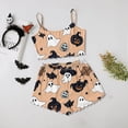 thumbnail image 2 of Pjs Sets for Women Comfortable Halloween Skeleton Print Lettuce Trim Top & Shorts Pajamas for Women, 2 of 3