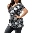 thumbnail image 2 of Enwejyy Womens Summer Short Sleeve V-Neck Floral Print Pleated Loose Fit Basic T-Shirts Plus Size, 2 of 5