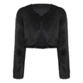 thumbnail image 3 of TiaoBug Womens Cropped Faux Fur Jacket Open Front Furry Short Coat Winter Cardigan Outerwear Black S, 3 of 7