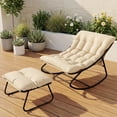 thumbnail image 3 of MRUAKA Outdoor Papasan Rocking Chair, Oversized Cushioned Lounge Chair with Ottoman and Sturdy Metal Frame, Patio Egg Rocker chair for Balcony Backyard Porch Bedroom, Beige, 3 of 8