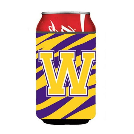 

Monogram - Tiger Stripe - Purple Gold Can or Bottle Beverage Insulator Initial W