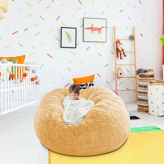 Blukids 60×30 inch Bean Bag Chair Cover (No Filler) for Adults and Kids, 300L Extra Large Stuffed Animal Storage Bean Bag Washable Soft Premium Corduroy Stuffable Bean Bag Cover(Yellow)