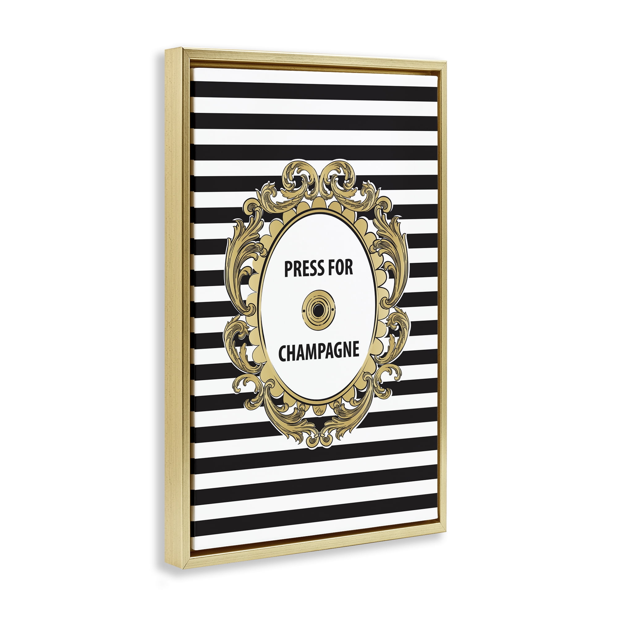Stupell Industries Press For Champagne Celebration Gold Framed Floater Canvas Wall Art, design by Martina Pavlova