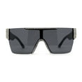 thumbnail image 3 of Womens Rhinestone Flat Top Rimless Shield Mafia Sunglasses All Black, 3 of 4