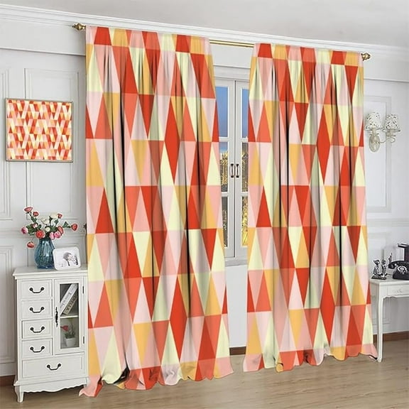 Mid Century Curtains,Modern Triangular Retro Design Blackout Rod Pocket Window Drapes For Living Room Bedroom Kitchen Bathroom Home Decor 53"W x 96"L (Pack of 2)