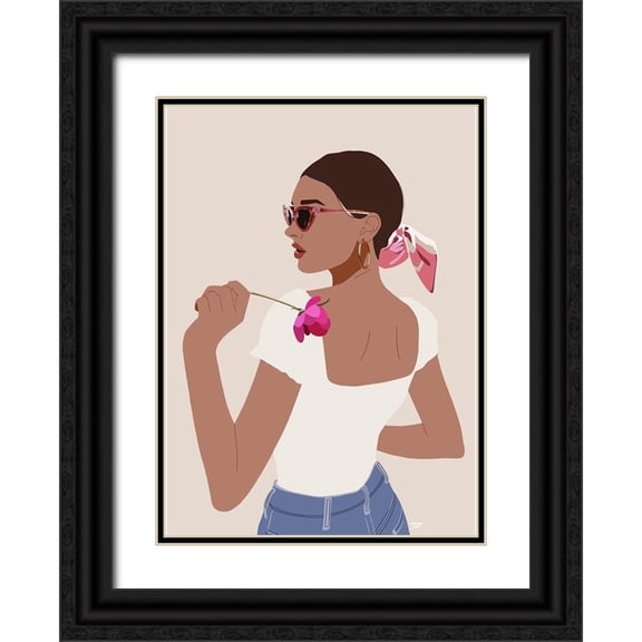 Amaya 11x14 Black Ornate Wood Framed with Double Matting Museum Art Print Titled - Bandana Girl