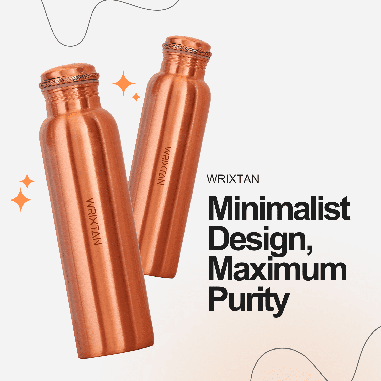 Wrixtan Plain Classic Copper Water Bottle, 1000ml (1 Liter) – Pure Copper, Leak-Proof Lid, Smooth Finish, Reusable & Durable for Daily Hydration