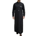 thumbnail image 2 of Mens Abaya Arabic Thobe Traditional Middle Muslim Robe with Buttons Long Sleeve Comfortable Daily Wear Black L, 2 of 4