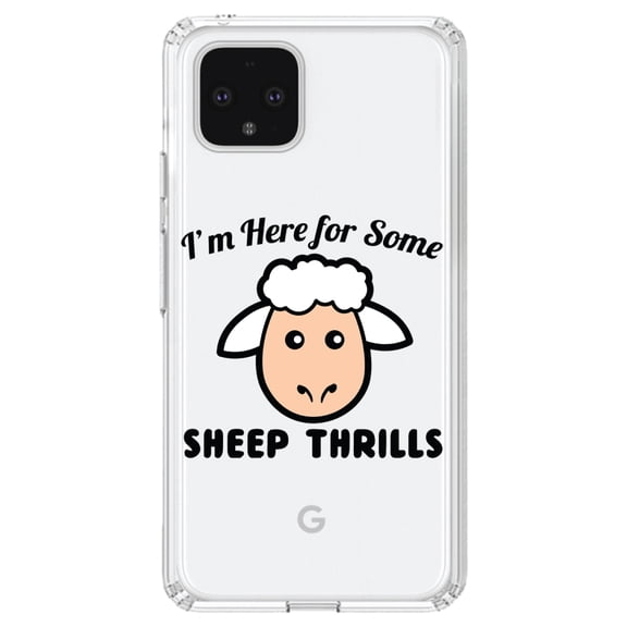 DistinctInk Clear Shockproof Hybrid Case for Google Pixel 4 (6.1" Screen) - TPU Bumper Acrylic Back Tempered Glass Screen Protector - I'm Here for Some SHEEP Thrills