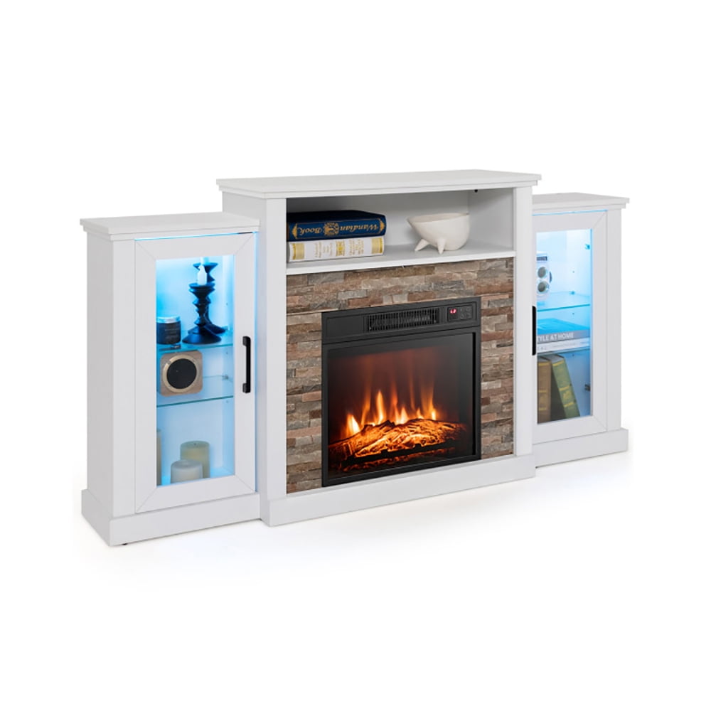 Finihen TV Stand, TV Cabinet, Fireplace TV Stand with 16-Color Led Lights for TVs up to 65 Inch, for Living Room, Bedroom, White