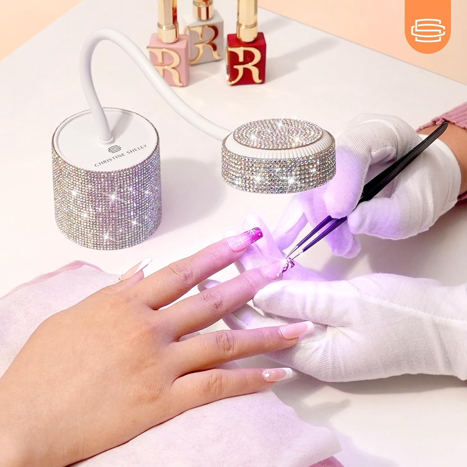 UV LED Nail Lamp, Mini UV Light for Gel Nails Polish, Rechargeable LED Flash Cure Nail Dryer, Quick Drying Goosenecks UV Nail Lamp for Home Nail Salon DIY Manicure, AB Diamond,Silver Sticky Diamond,A