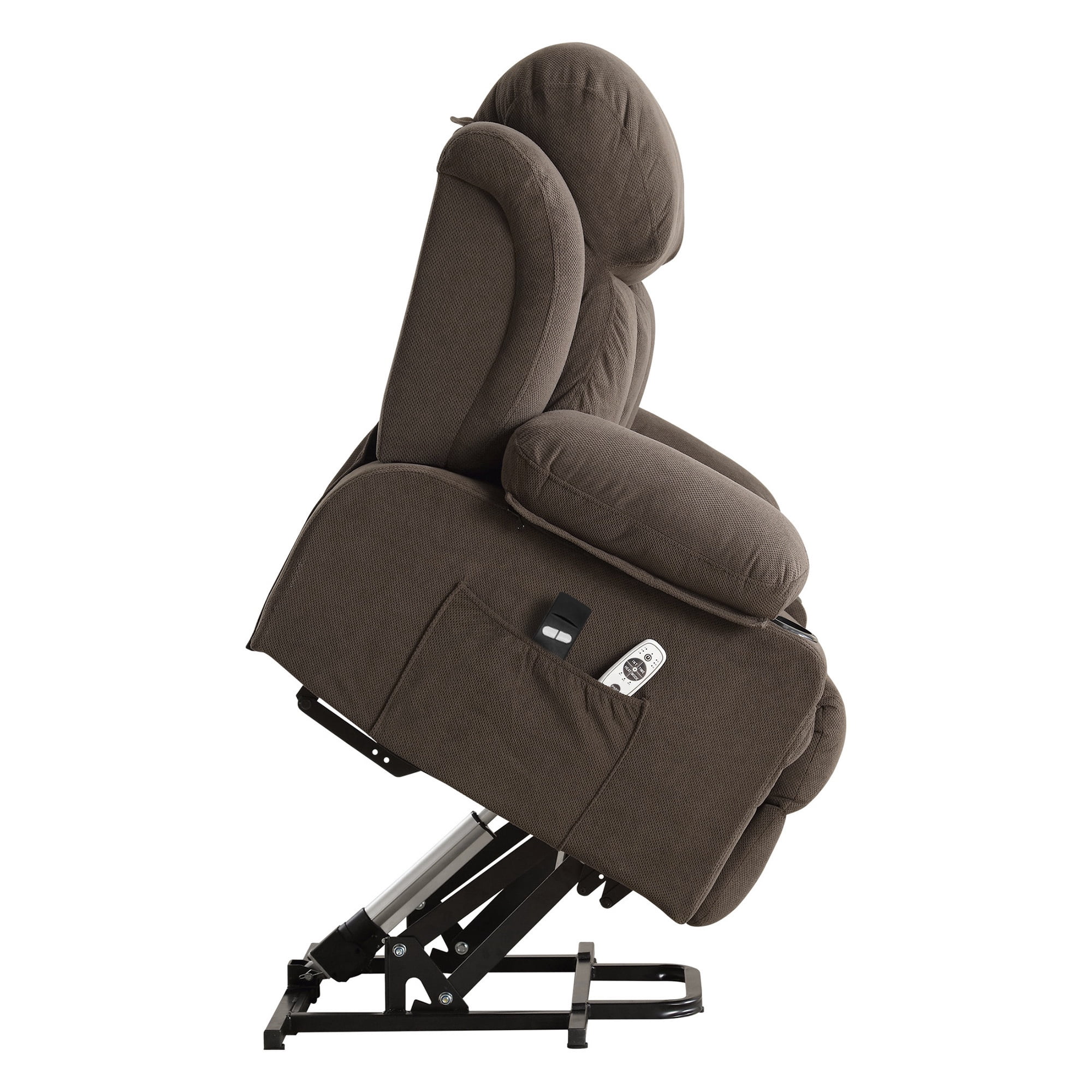UHOMEPRO Lift Recliner Chair for Elderly and Adult, Electric Recliner with Heat and Vibration Massage, Remote Control, USB Port, Side Pockets & Cup Holders, Brown