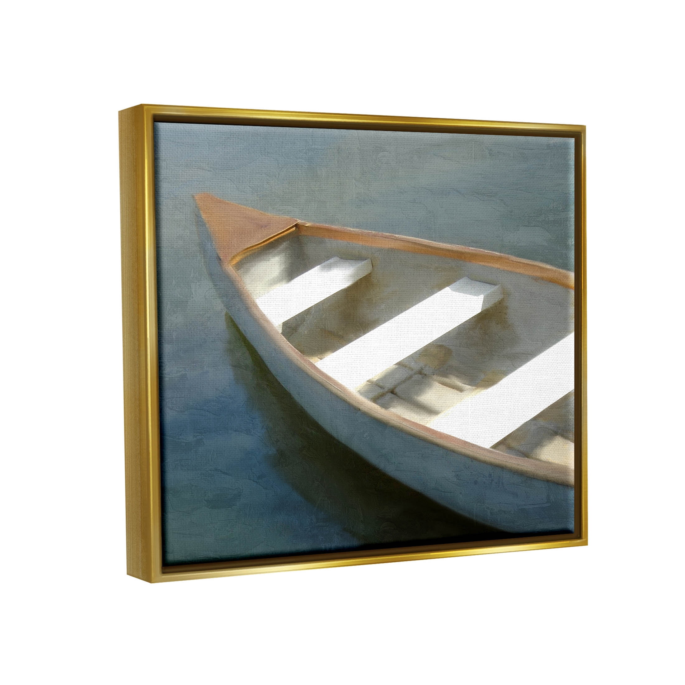 Stupell Industries Lone Canoe Boat Floating Deep Lake Painting Metallic Gold Floating Framed Canvas Print Wall Art, Design by Kim Allen