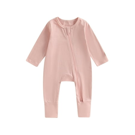 

Bagilaanoe Newborn Baby Girl Boys Jumpsuit Long Sleeve Bodysuit 3M 6M 12M 18M Infant Zipper Footless One Piece Romper