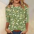 thumbnail image 2 of Boho Tops for Women Fashion Short Sleeve Round Neck Printed Outfits Womens Work Shirt,Green,4XL, 2 of 5