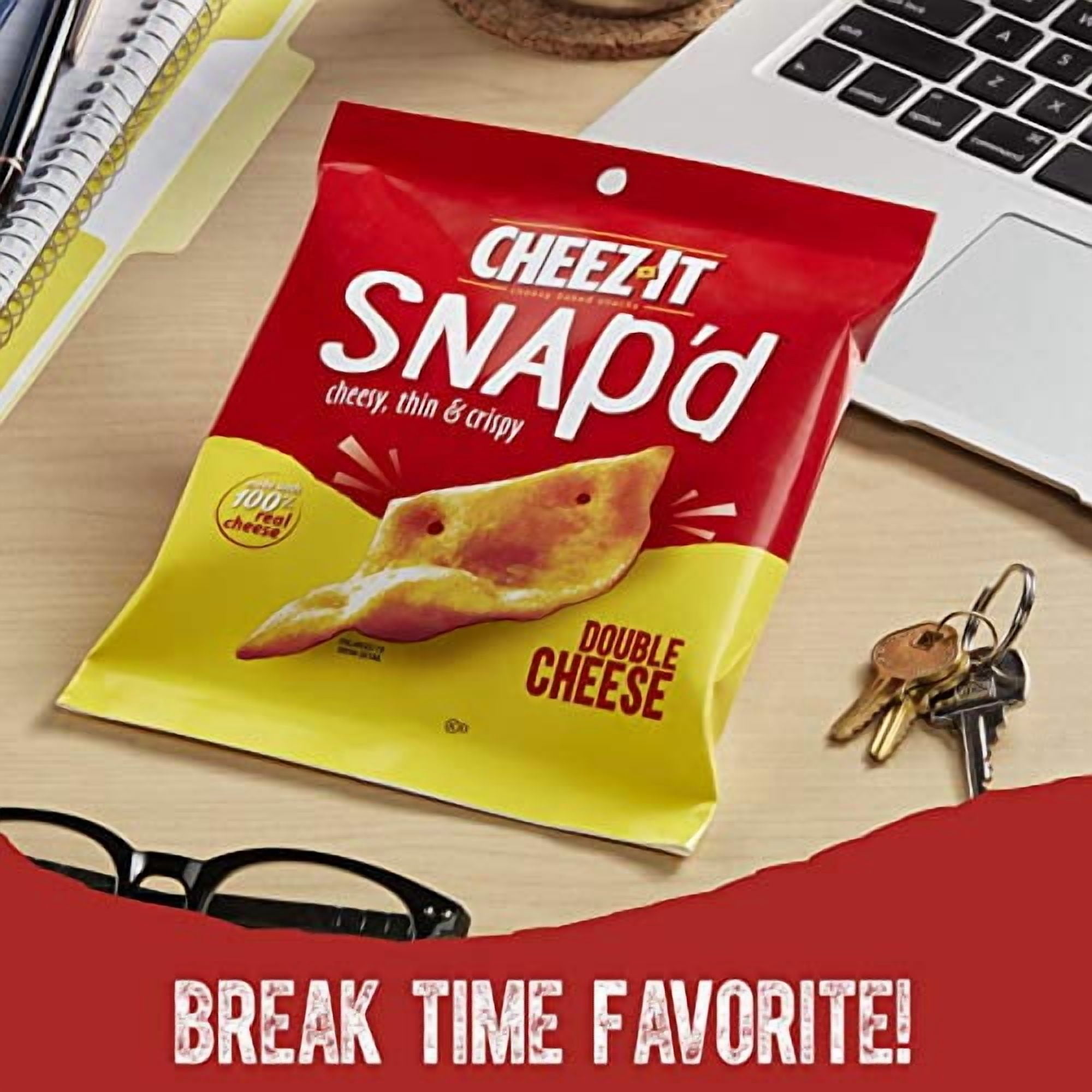 Cheez-It Snap'd, Cheesy Baked Snacks, Double Cheese, 2.2 oz Pouch (Pack of 6)
