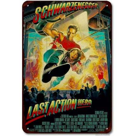 Tin Movie Poster Sign - Last Action Hero Film Movie Vintage Retro Sign - Home Metal Wall Decoration, 12 x 8 Inches