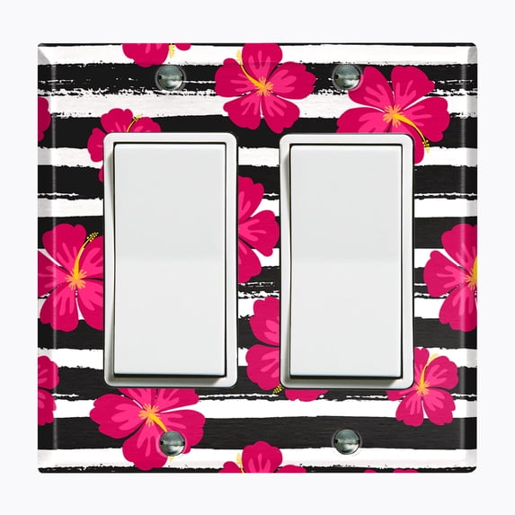 Metal Light Switch Plate Outlet Cover (Flower Stripe - Double Rocker)