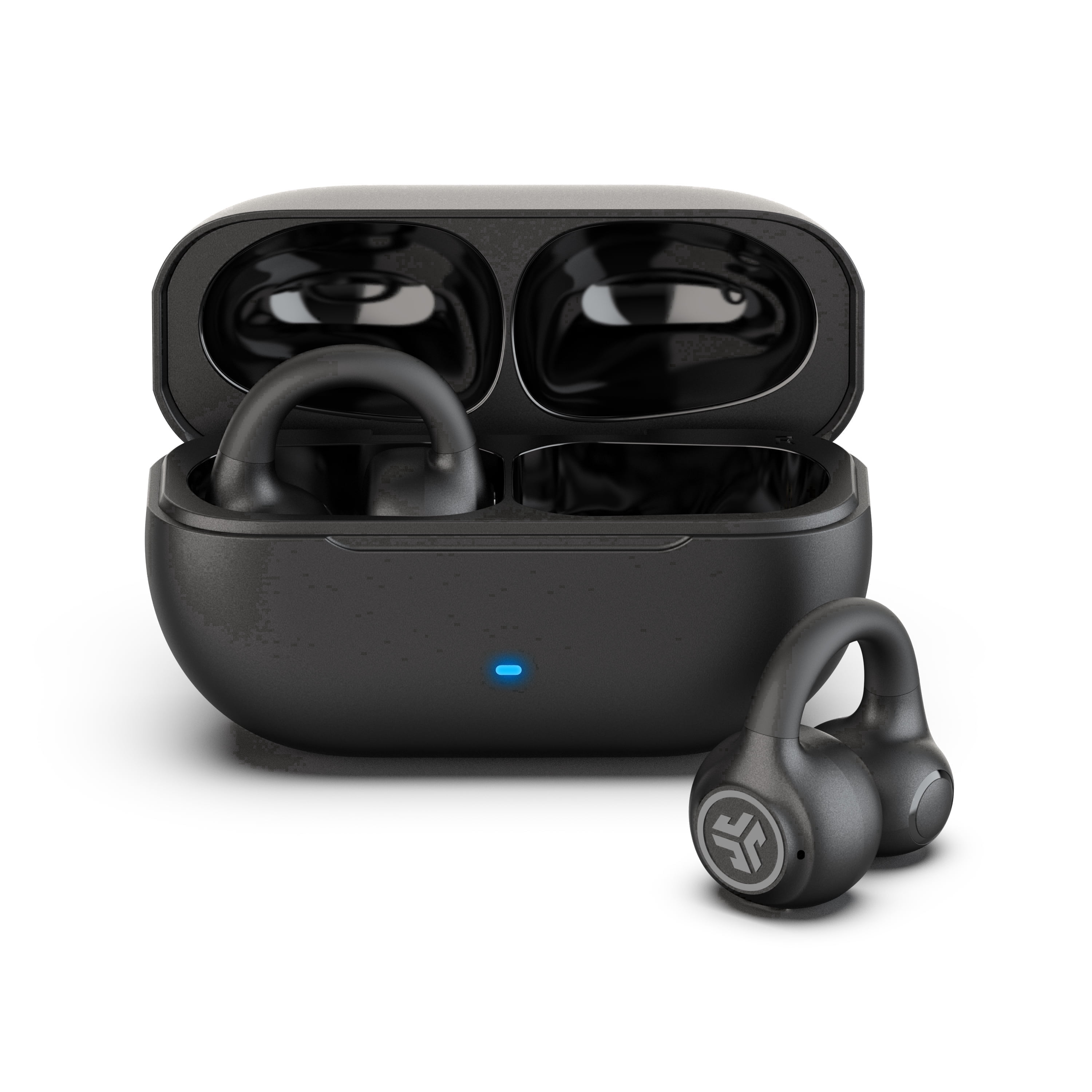JLab Flex Open Earbuds, Black, Open-Ear Clip Design, 21+ Hr Playtime, IPX4, Multipoint, Clear Calls, Fast Pair