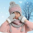 thumbnail image 4 of ZOELNIC Kids Winter Beanie Earflap Hat Scarf Gloves Set Toddler Knit Pom Printted Cap Neck Warmer Fleece Mittens for Girls Boys Pink, 4 of 6
