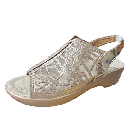 

Youmylove Women Breathable Mesh Rhinestone Decorative Open Ttoe Buckle Thick Sole Sandals Summer Fashion Comfy Daily Simple Walking Footwears