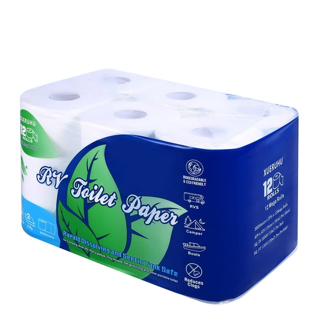 Papel higiénico XUERUHU RV, 2 capas, 500 hojas, 12 rollos, biodegradable
