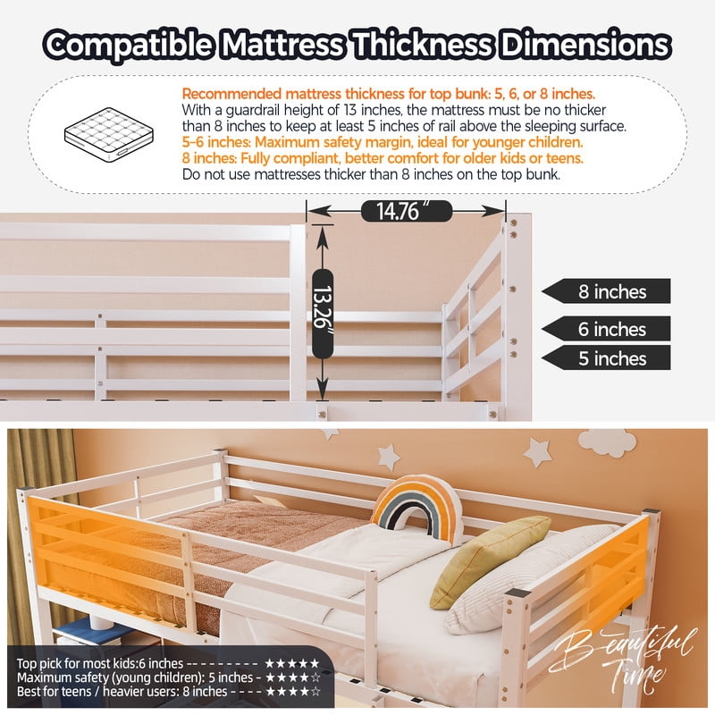Twin Over Twin Metal Bunk Bed, Heavy-Duty Steel Bunk Bed with Safety Guardrails and Ladder, Low-Profile Design, 19 Metal Slats, 400/480 lbs Weight Capacity, No Box Spring Needed