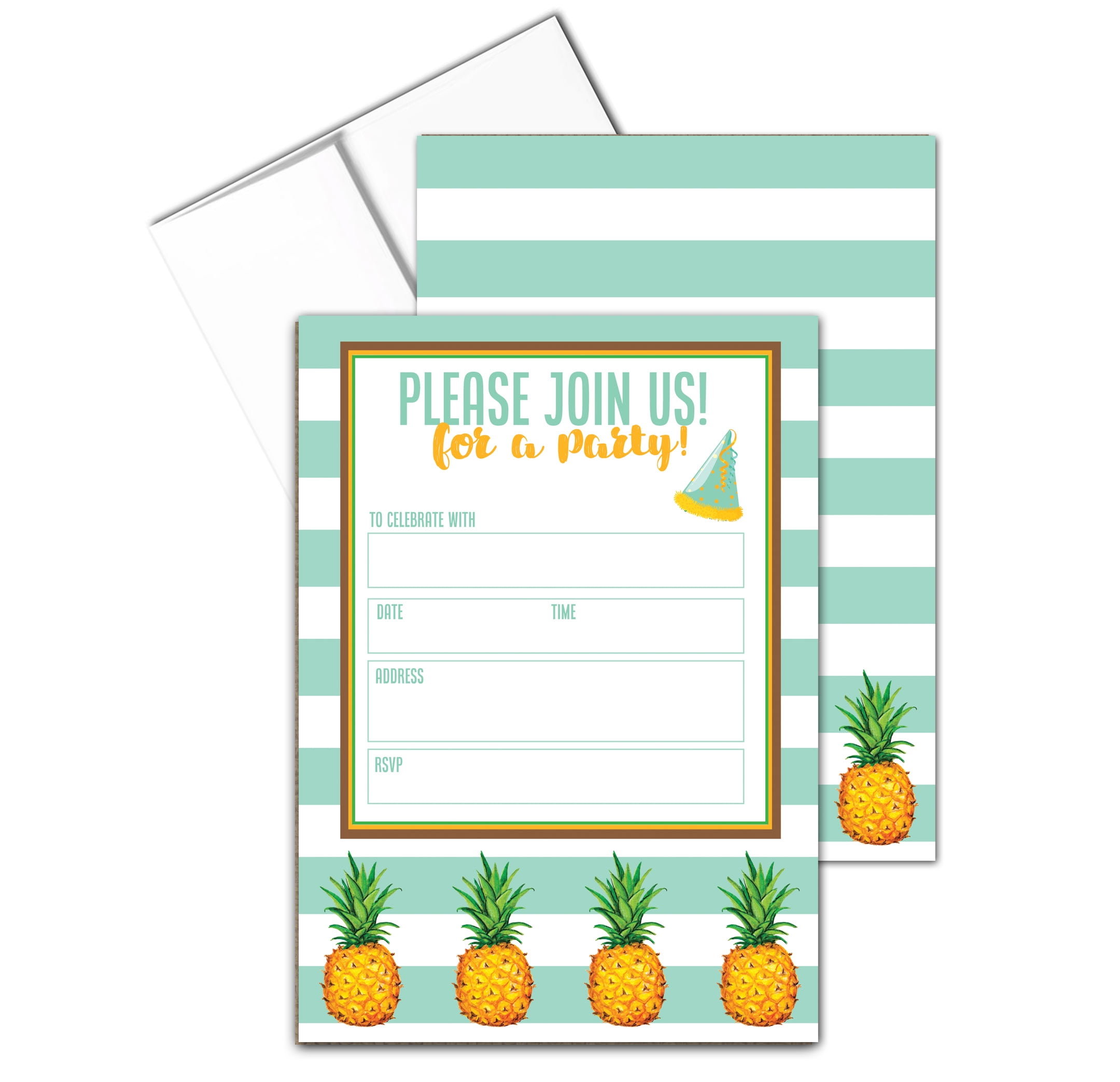 Pineapple Fill-in Party Invitations With Envelopes - 25 Invites & Envelopes - Wedding, Baby Shower, Rehearsal Dinner, Birthday Party