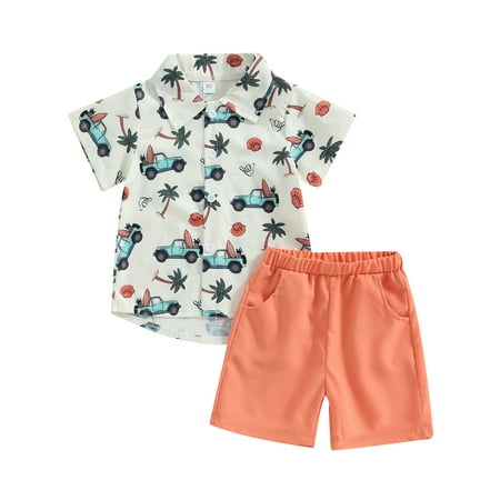 

Musuos Baby Boys Button Down Shirt Tops with Elastic Waist Shorts Summer Outfit