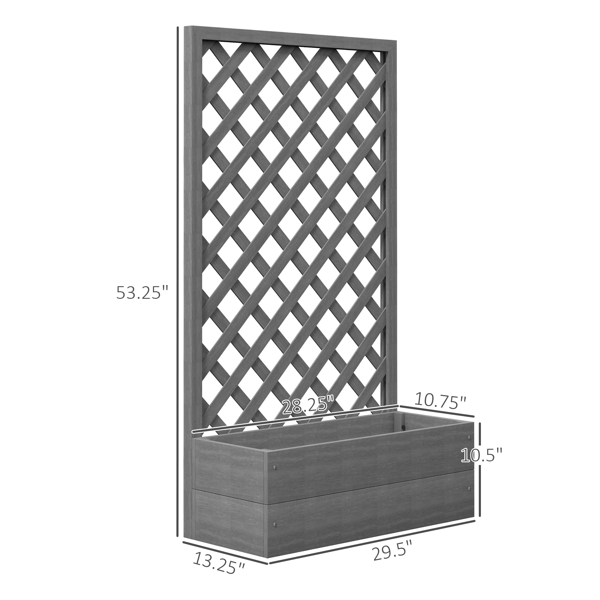 Outsunny Raised Garden Bed w/ Trellis Lattice, Drainage Gap, Freestanding Trellis Planter for Climbing Plants, Vines, Flowers, Dark Gray