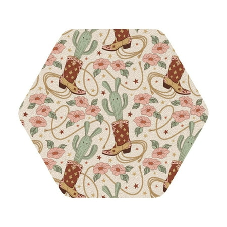 

Matuu Floral Cowboy Boots for Cup Coasters Set of 6 Leather Coasters Desk Coasters for Office Measures 4” x 4” Hexagon