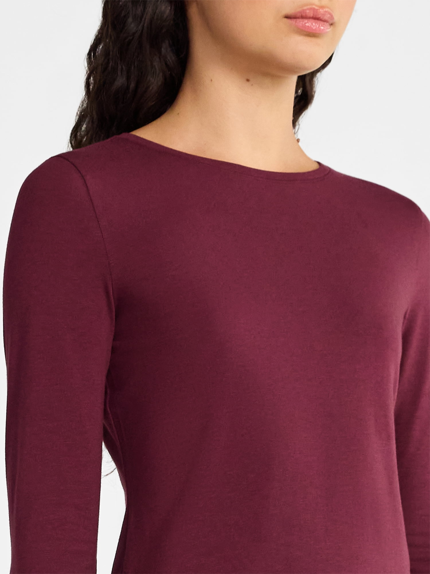 No Boundaries Crewneck Tee with Long Sleeves, Women's & Women's Plus XXS-4X