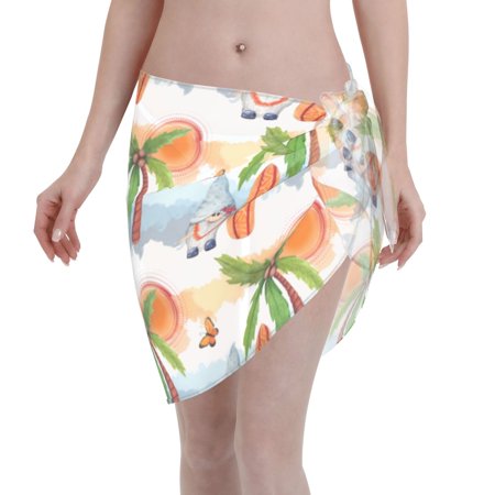 Adobk Women Beach Sarong Bathing Suit Gnome And Surfing Print Wrap Skirt Sheer Bikini Swimsuit Cover Ups For Swimwear