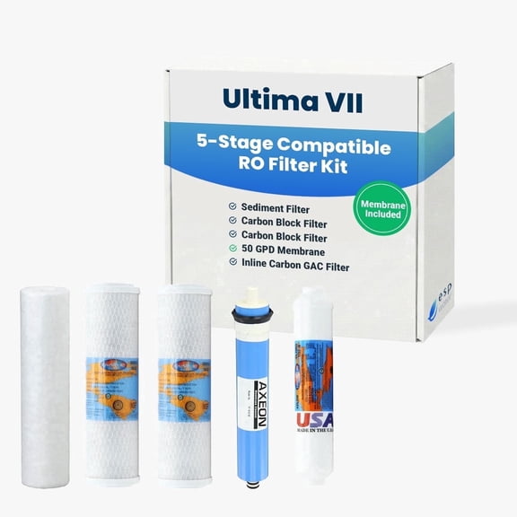 Ultima VII 5-Stage Reverse Osmosis Water Filter Kit – Compatible with Ultima 7 RO System, Includes 50 GPD Membrane, Annual Replacement, Change Every 6-12 Months