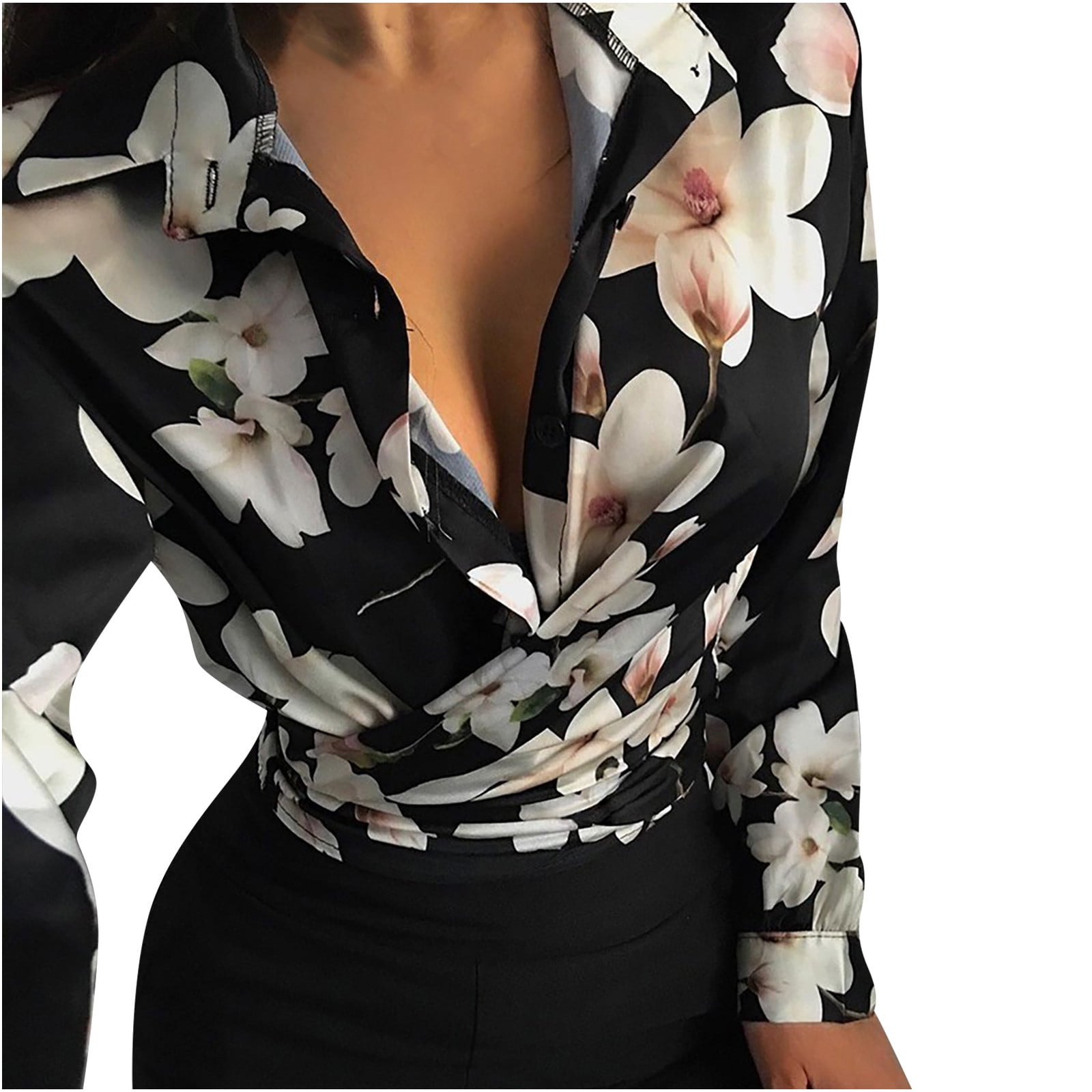 Sexy Floral Turndown Collar Tops Sexy Floral Turndown Collar Tops