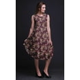thumbnail image 4 of Bimba Purple Leaves & Camellias Floral Women Casual Sleeveless Floral Print Summer Swing Midi Dress-Large, 4 of 6