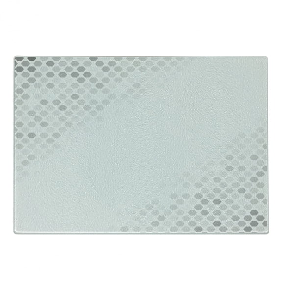 Grey Cutting Board, Abstract Beam Shape with Geometric 6 Cornered Mosaic Style Futuristic Illustration, Decorative Tempered Glass Cutting and Serving Board, Small Size, White, by Ambesonne