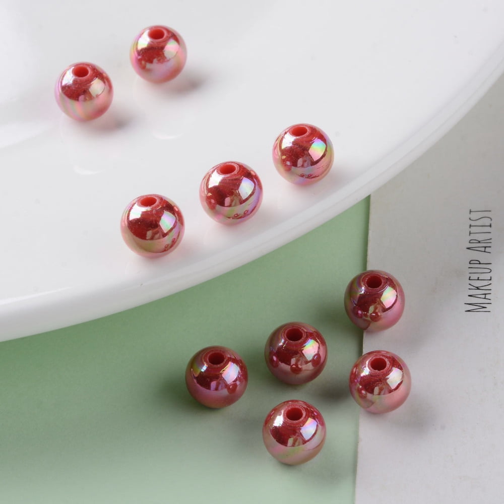 Opaque Acrylic Beads AB color Plated Round FireBrick 8x7mm Hole: 2mm 1745pcs/500g