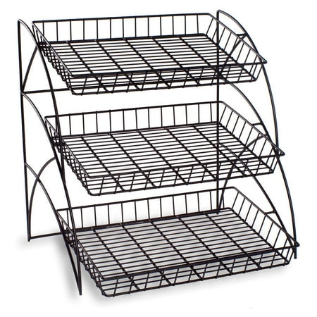 

3-Tiered Wire Shelving Display Rack for Tabletop Use - Black (HB3T1812BK)