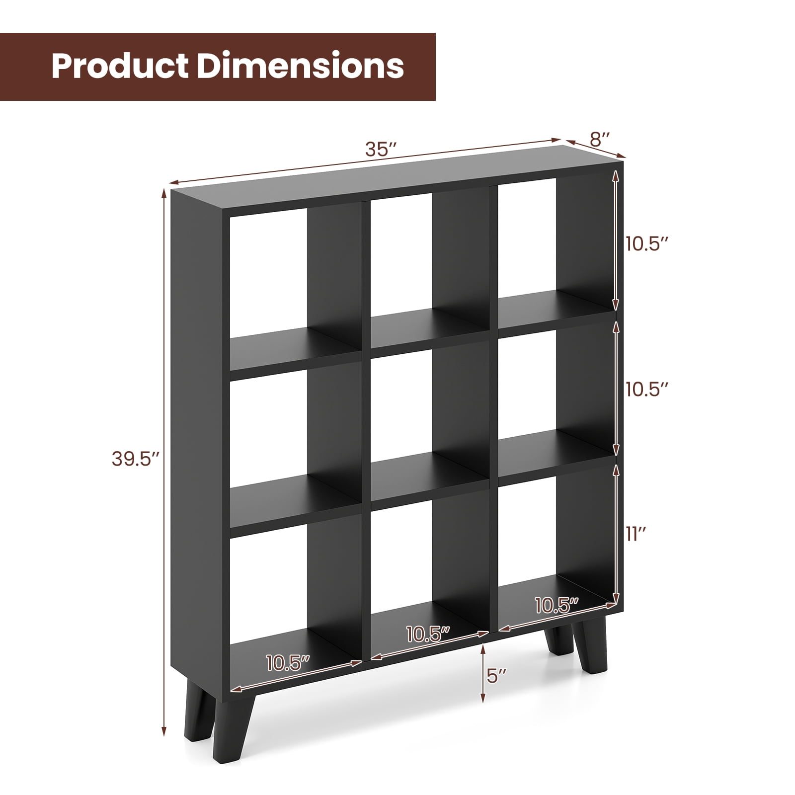 Costway 2PCS 9-Cube Bookcase with 6 Removable Shelves Raised Support Feet for Living Room Black