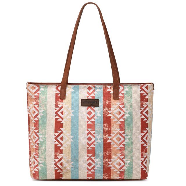 Bolso WG53-8112BR de lona azteca con correa de piel WG53-8112BR