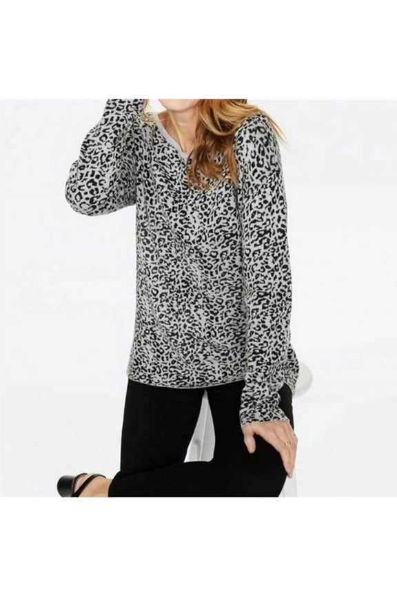 new NYDJ women sweater MYRN3899 button back boat nk gray black jaguar sz S $109